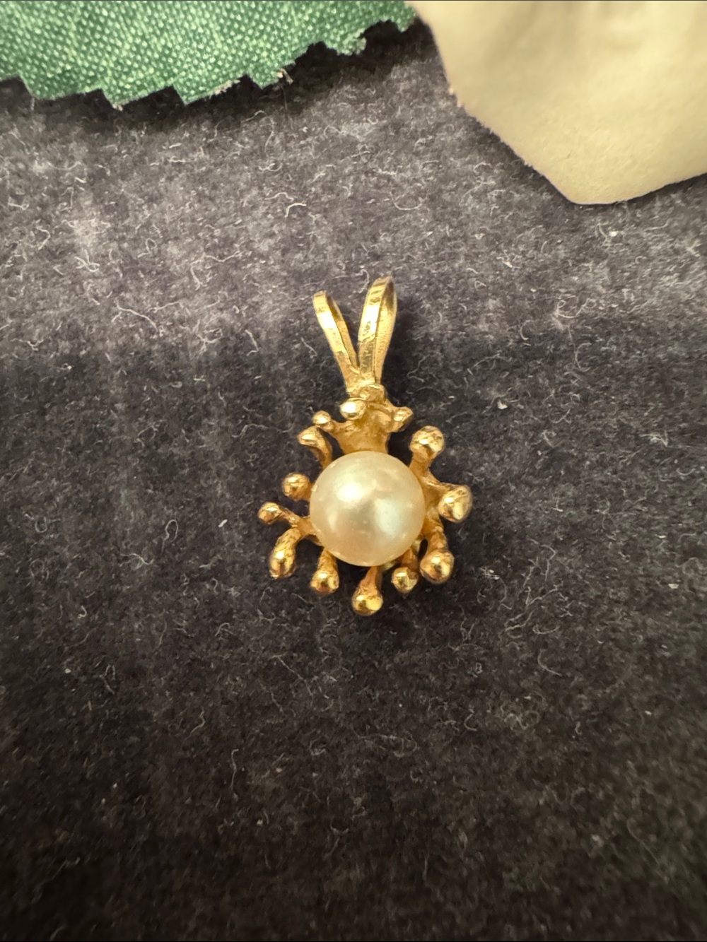 Solid 14k Yellow Gold Freeform Pearl Pendant.